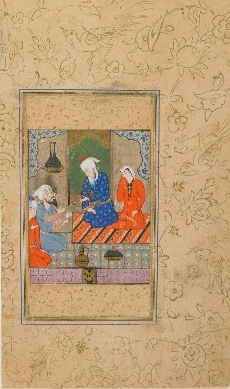 Zulaykha and an Elderly Man Listen to a Conversation by Persian School