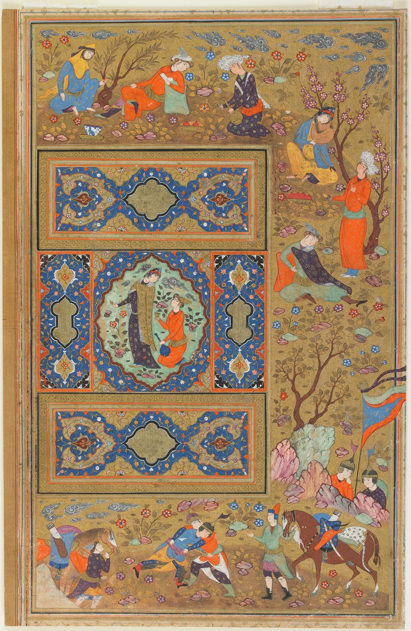 Folio from an album; A Pair of Lovers, Isfahan, Iran, Safavid period, 1590-1610 by Persian School