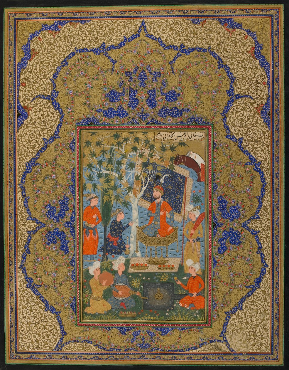 Folio from an unidentified text; A Ruler Enthroned, possibly Khurasan, Iran, c.1590 by Persian School
