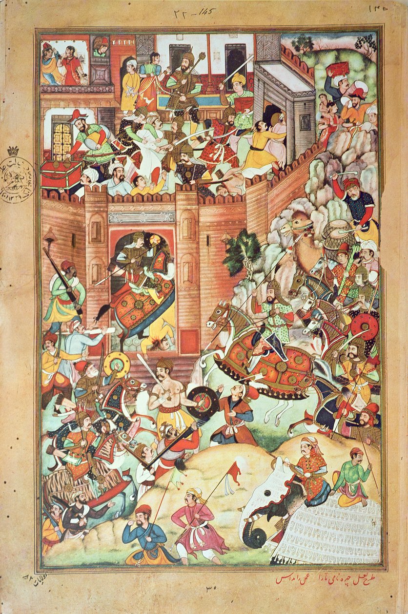 Genghis Khan captures a Chinese town, miniature from the 