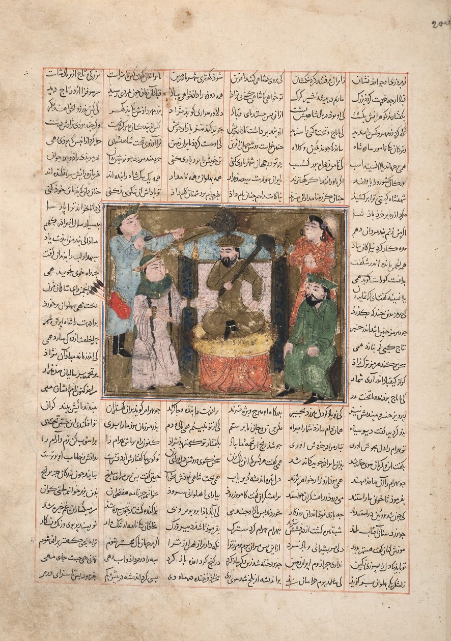 Gordiyeh advises her brother Bahram Chubineh not to aspire to the Persian throne, c.1330 by Persian School