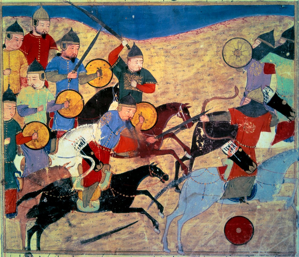 Leak of Noqai, Mongolian horsemen. Persian manuscript Sum of Stories (Djame al-tavarikh) (Folio 155v) by Persian School