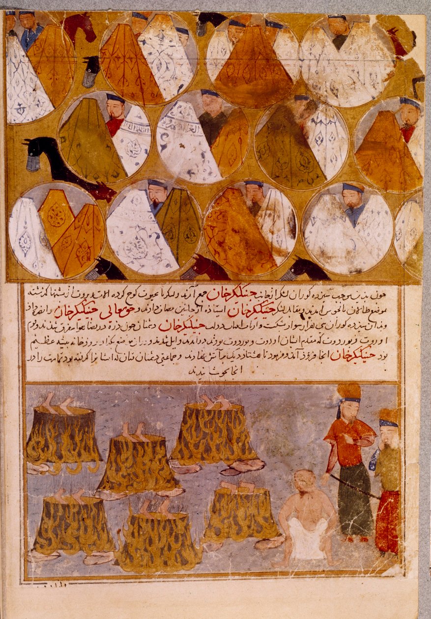 Mongolian Tents and Prisoners of Genghis Khan: Genghis Khan Has the Followers of Djamuqua Thrown into the Cauldrons by Persian School