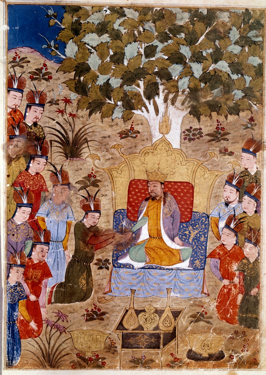 Representation of Chaghtai Khan (1227-1242) on his throne, he is the ...