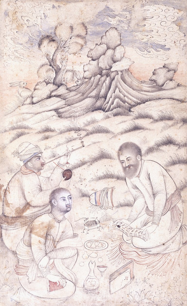 Three Young Men in a Landscape by Persian School