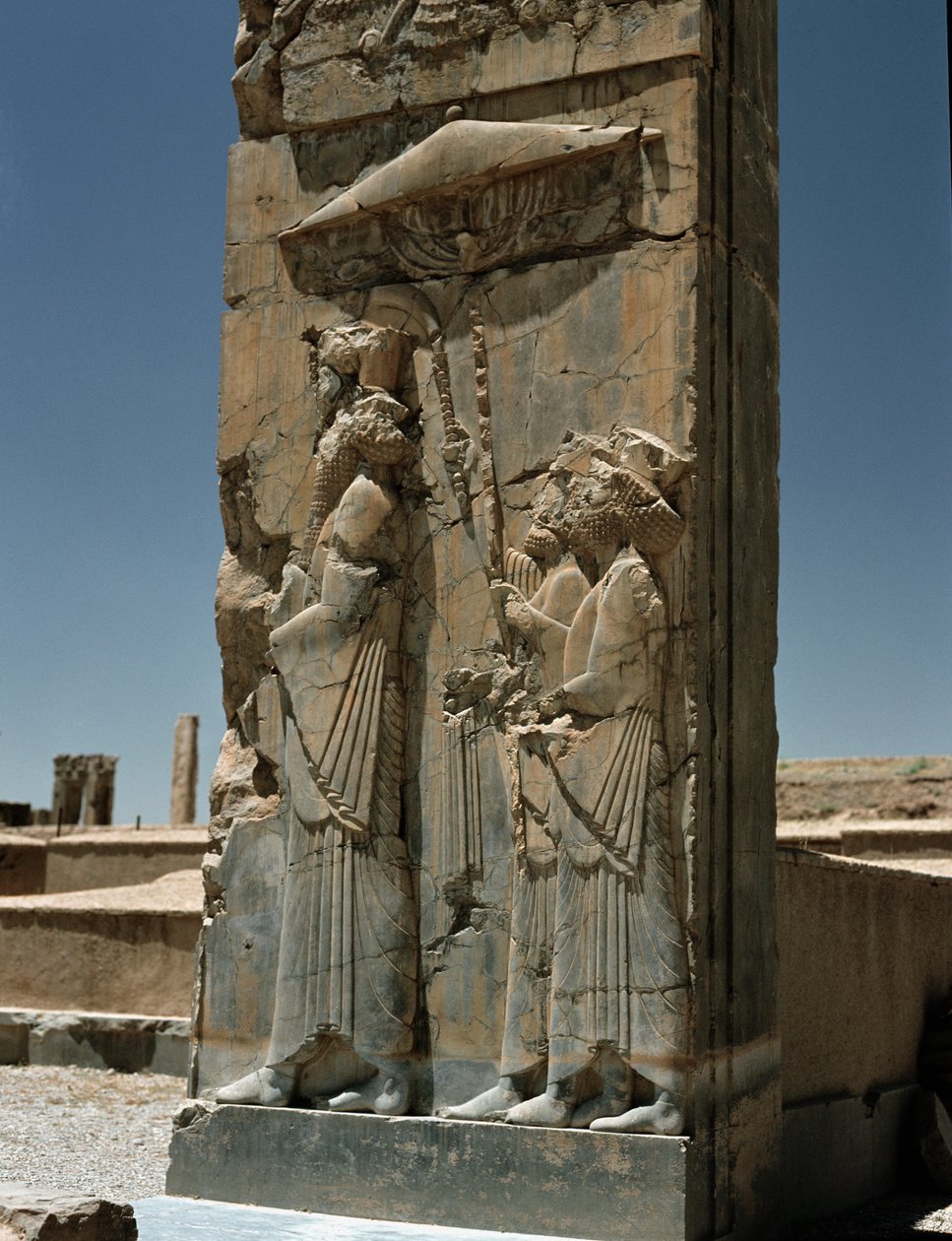 View of the tripylon of the Darius palace, 6th century BC by Persian School