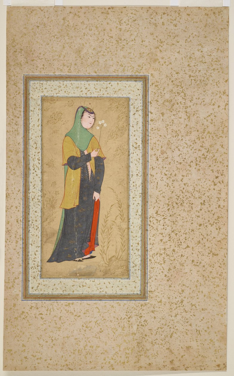 Woman with a Spray of Flowers by Persian School