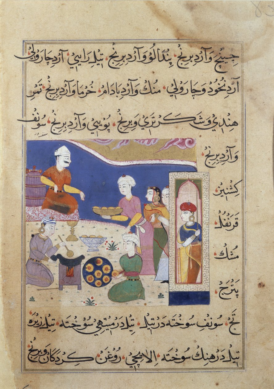 Preparation of sweets for the Sultan of Mandu, from a manuscript on Indian cookery by Persian School