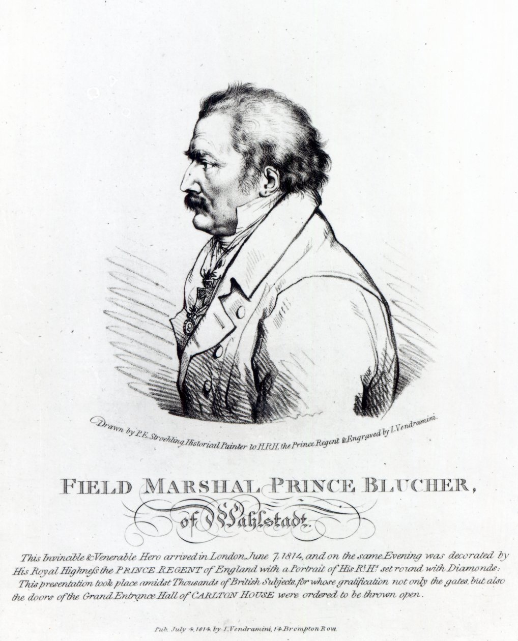 Field Marshal Prince Blucher of Wahlstadt, engraved by J. Vendramini, 1814 by Peter Eduard Stroehling