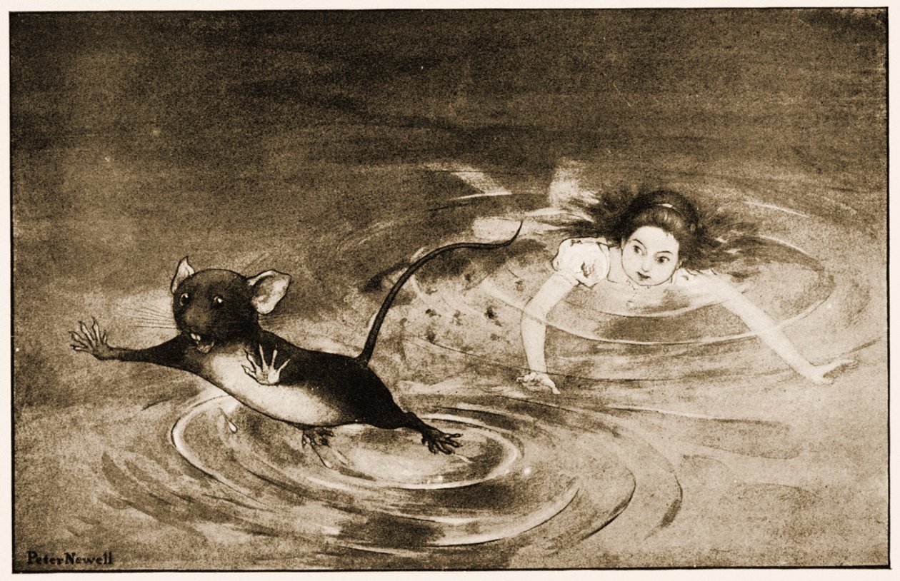 The Mouse gave a sudden leap out of the water, illustration for Lewis Carroll