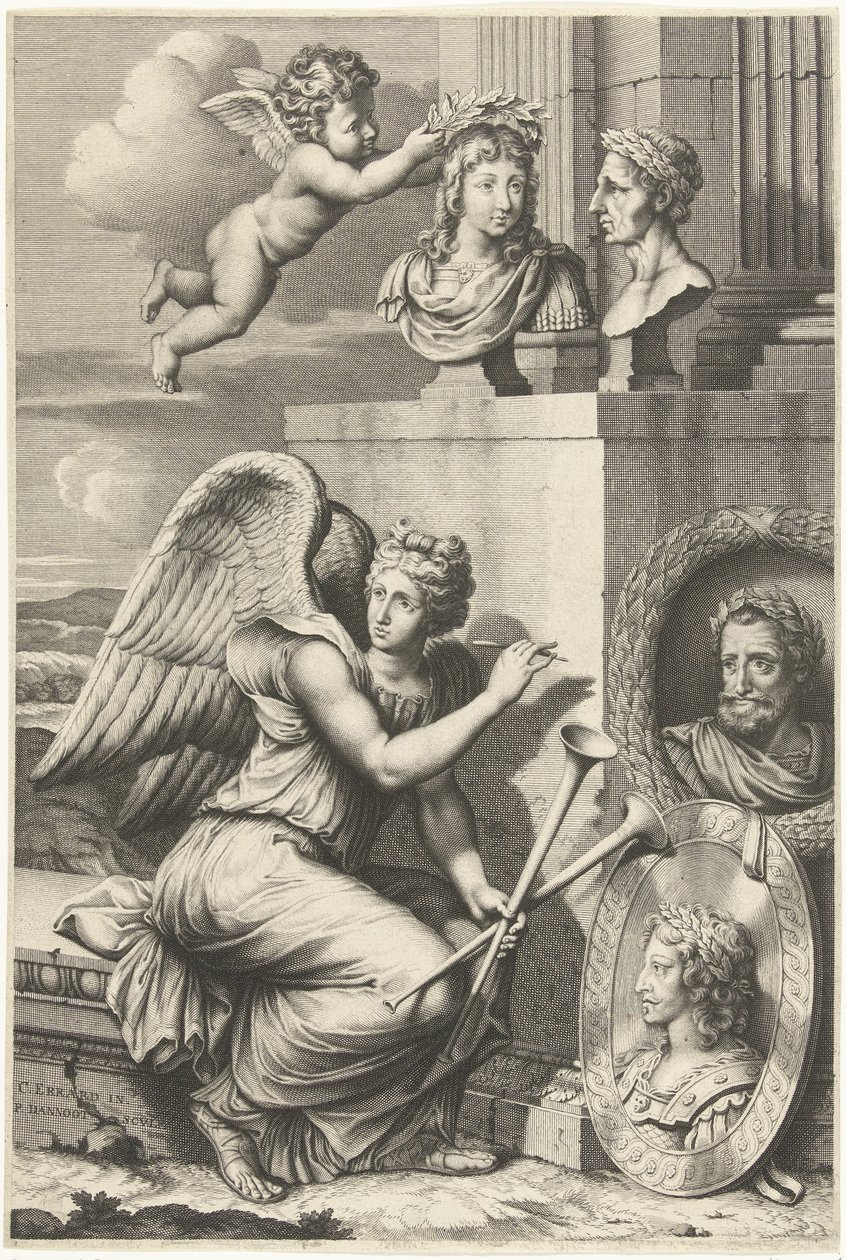 Fame Sitting by Portraits of Rulers with Laurel Wreaths by Peter Dannoot