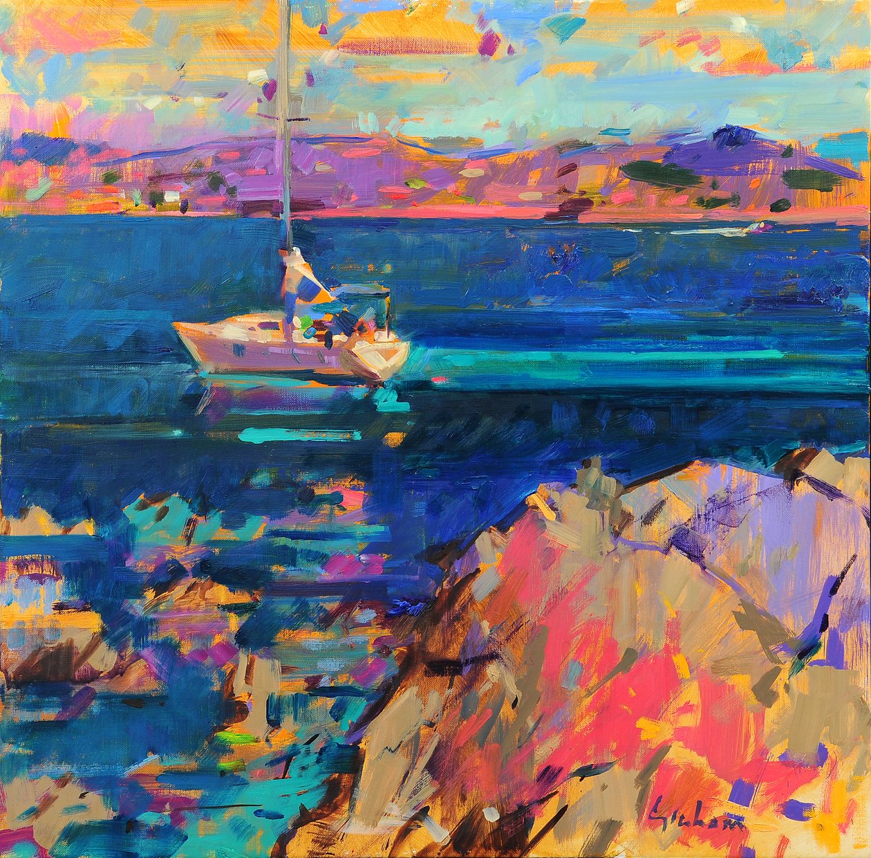 At Anchor, St Tropez Coast by Peter Graham (Contemporary)