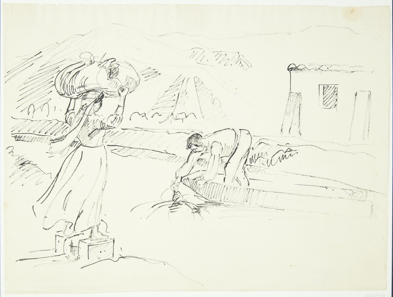 Italian Woman Waiting by the River for a Ferry by Peter Hansen