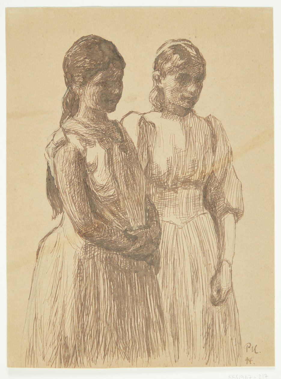 Two Young Girls. Study for the Painting "Ball in a Provincial Town" (Gothenburg Art Museum) by Peter Hansen