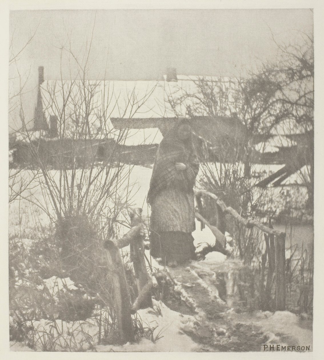 A Slippery Path - Winter Scene (Norfolk) by Peter Henry Emerson