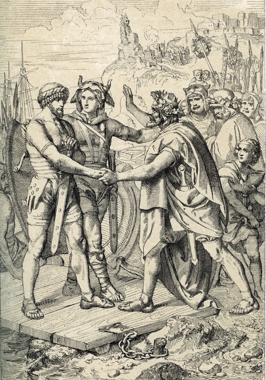Landing of Hengest and Horsa, Figures of Anglo-Saxon Legend, Leading the Angle, Saxon, and Jutish Armies that Conquered the First Territories of Britain in the 5th Century by Peter Johann Nepomuck Geiger