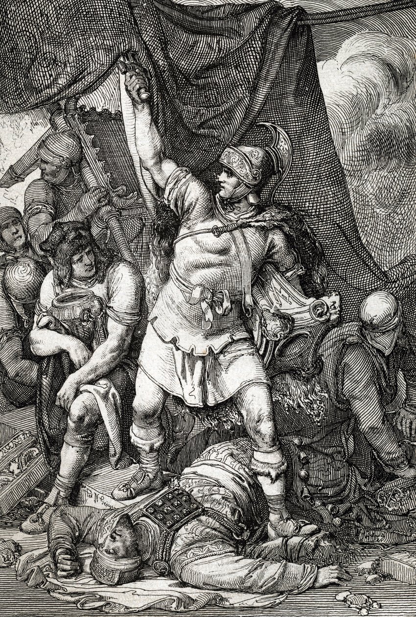Roman Antiquity: The capture of Jerusalem, depiction of the siege of Jerusalem by the Romans in 70 AD, the city is sacked by the troops of Emperor Titus and the second temple of Jerusalem destroyed by Peter Johann Nepomuck Geiger