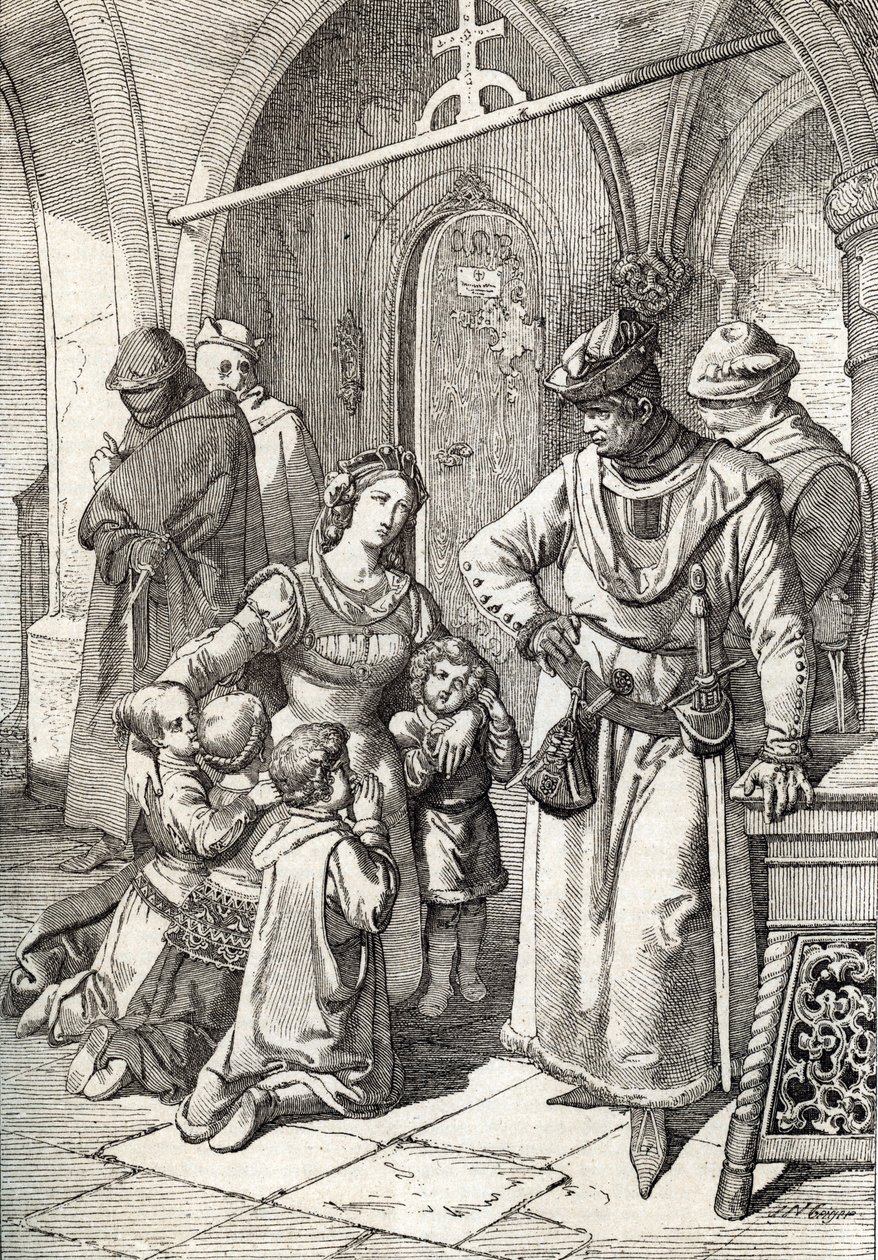 The assassination of the noble lady Ines de Castro, second wife of Peter I of Portugal in the monastery Santa Clara de Coimbra, Portugal 1355 by Peter Johann Nepomuck Geiger