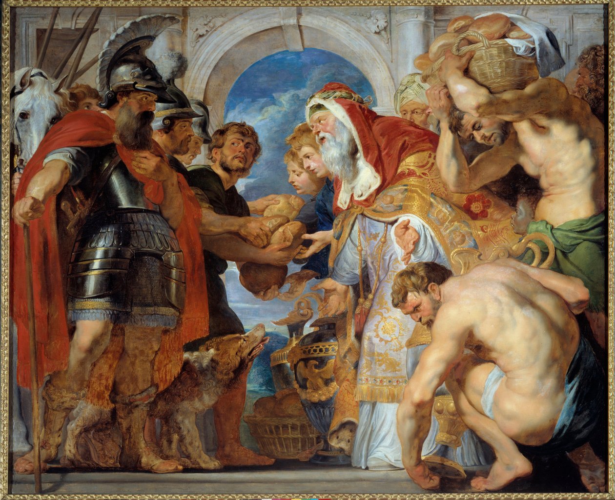 Abraham and Melchisedech. Returning from a victorious campaign, Abraham met Melchisedech, king of Salem who brought him bread and wine. He was a priest and pronounced this blessing by Peter Paul Rubens