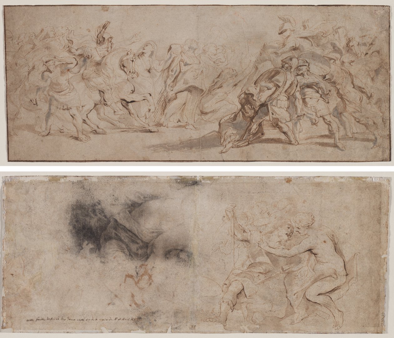 Reconciliation of the Romans and the Sabines (recto) Venus Disarming Mars, Drapery Study (verso) by Peter Paul Rubens