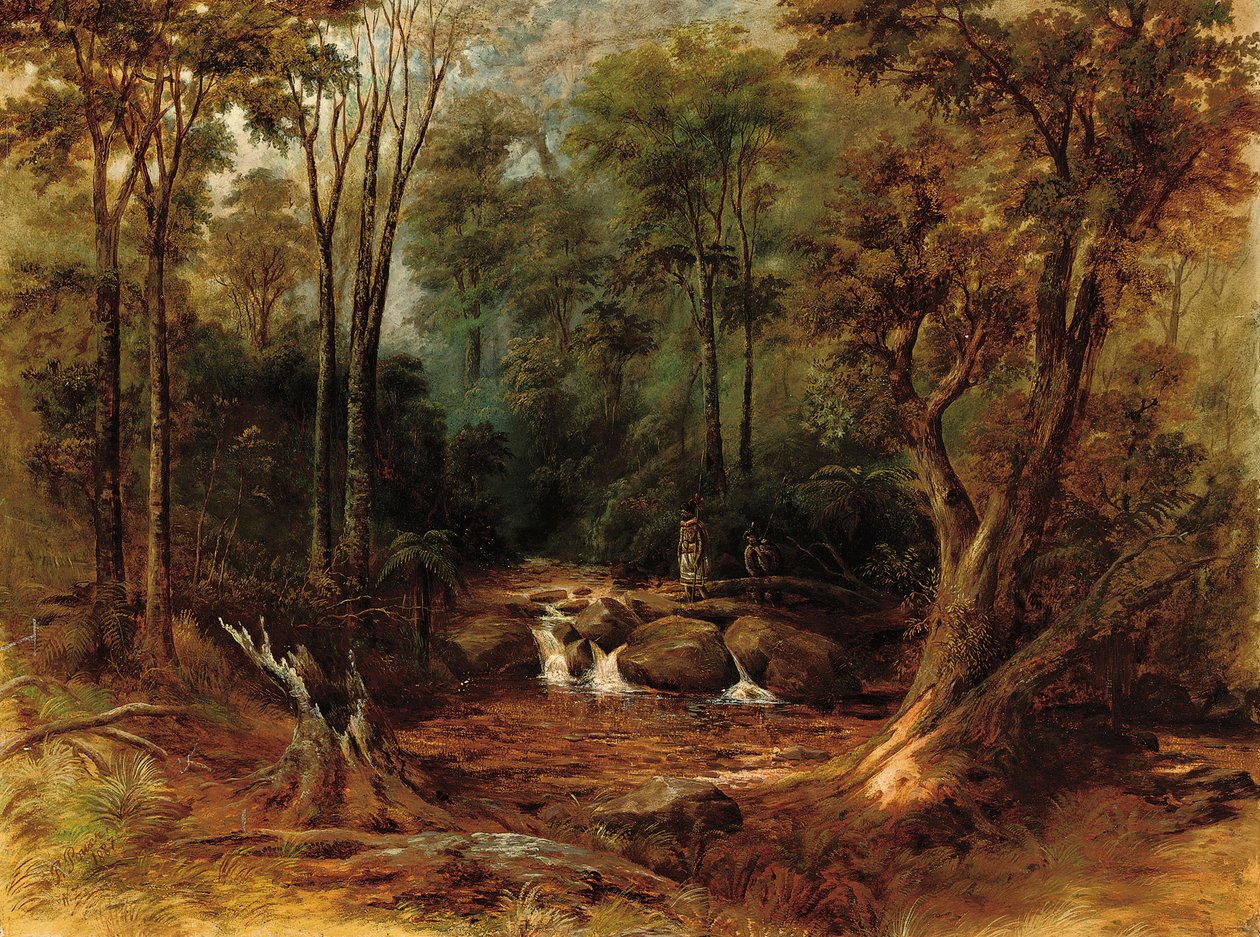 Maoris Crossing a Forest Stream by Peter Power