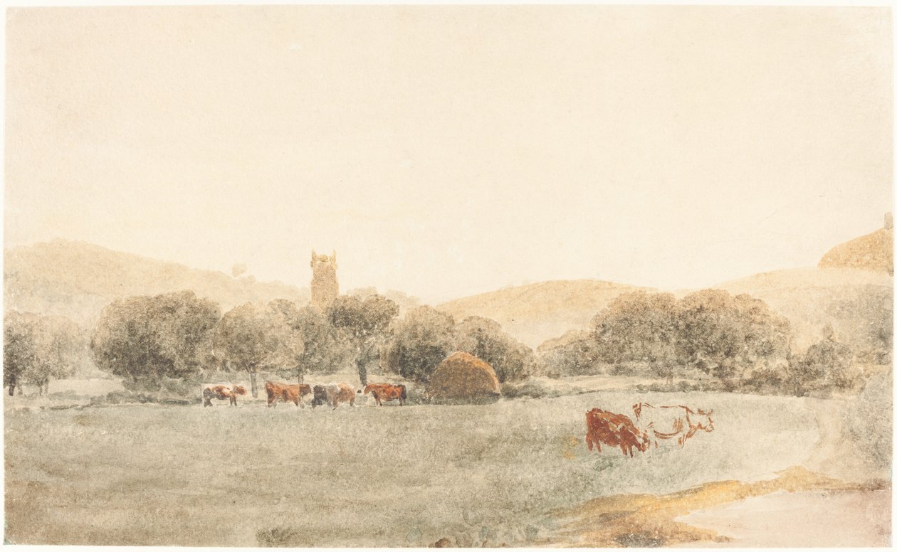 A Meadow with Cattle near Glastonbury by Peter de Wint