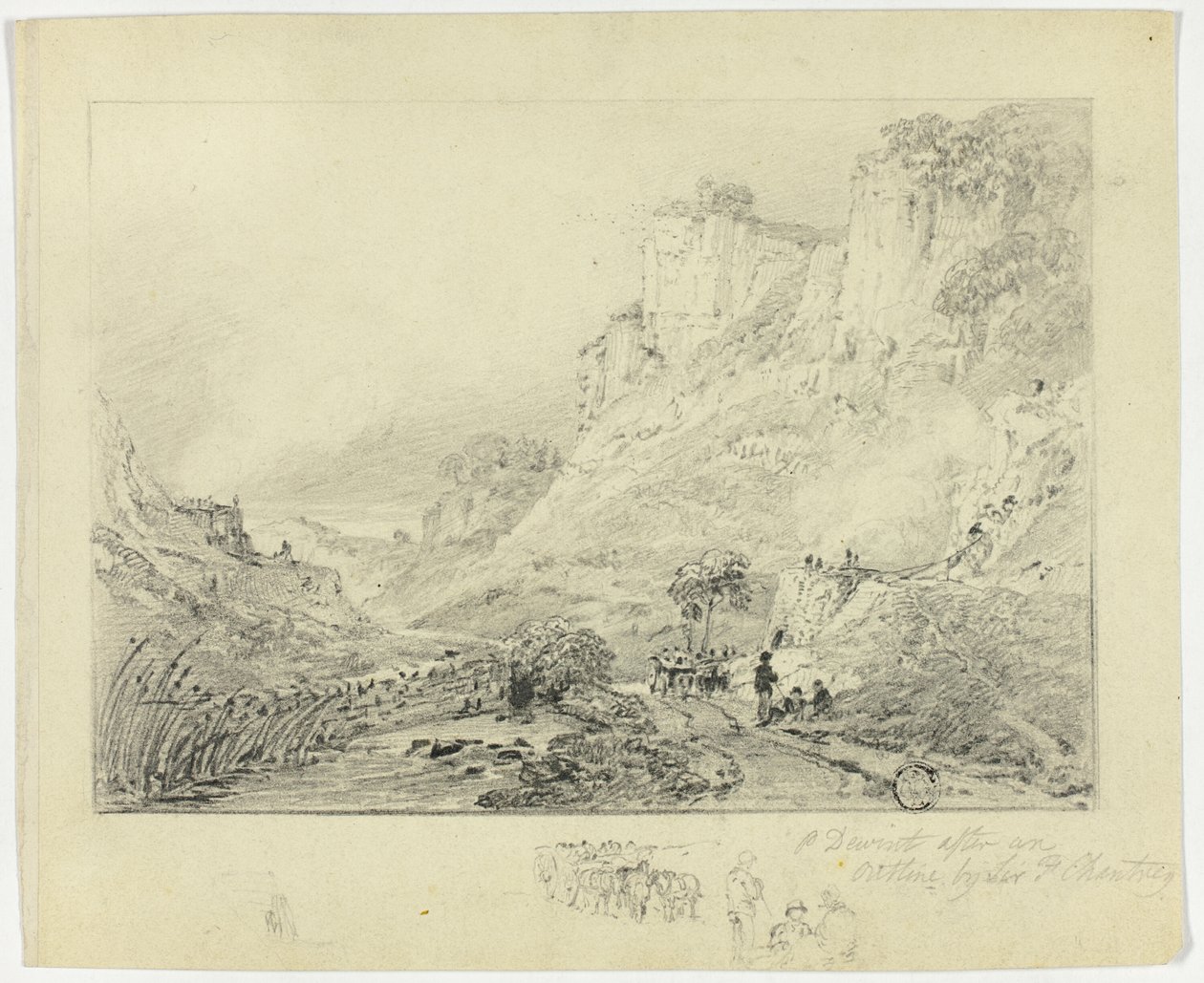 Figures and Horse Cart in Landscape with Cliffs by Peter de Wint