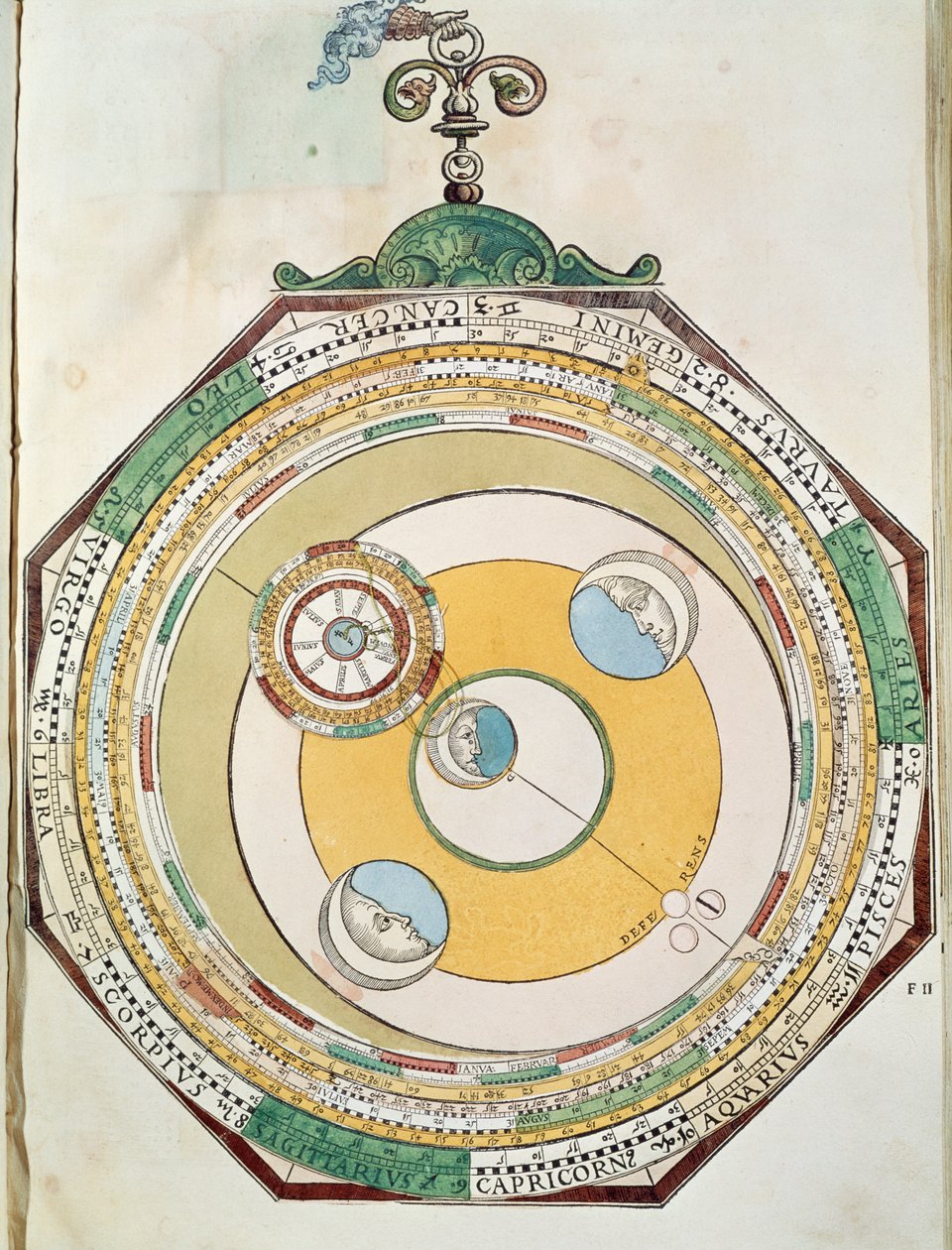 Table of movements of Moon in relation to Sun, from Astronomicum Caesareum by Petrus Apianus