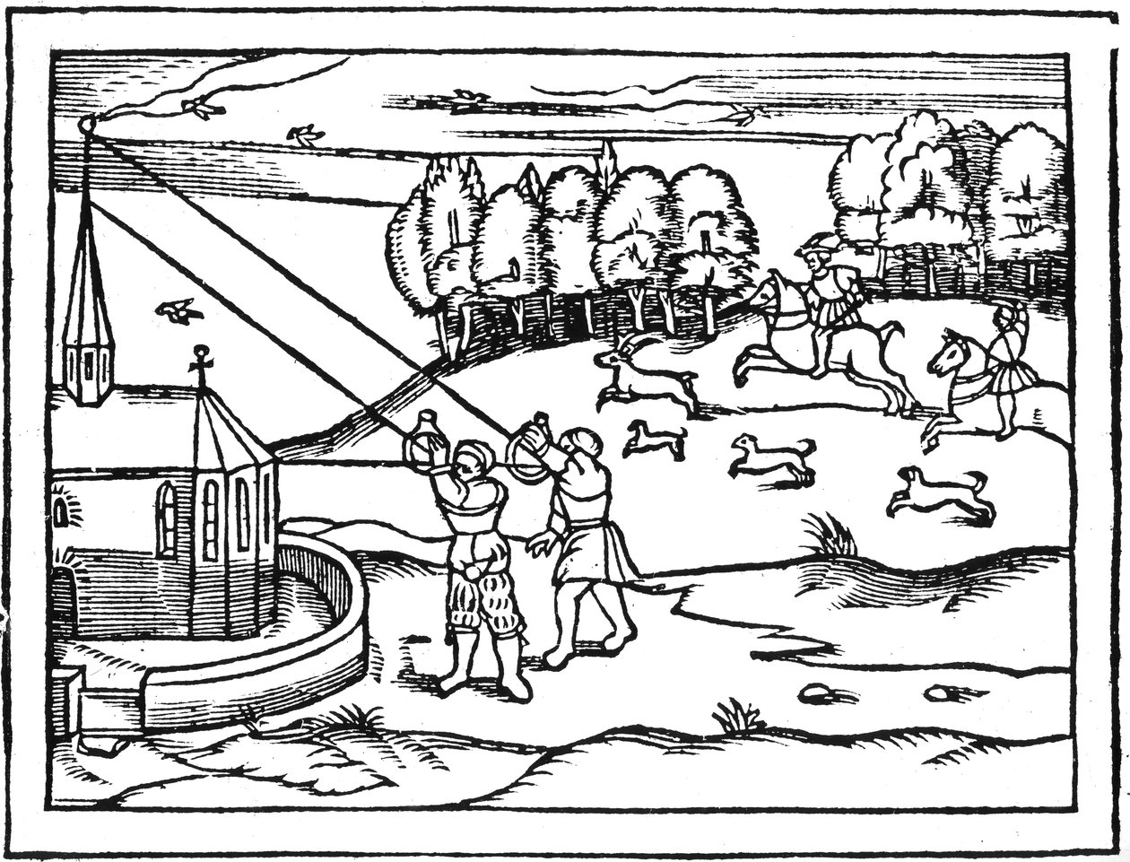 Using Astrolabes to Calculate the Height of a Steeple by Petrus Apianus
