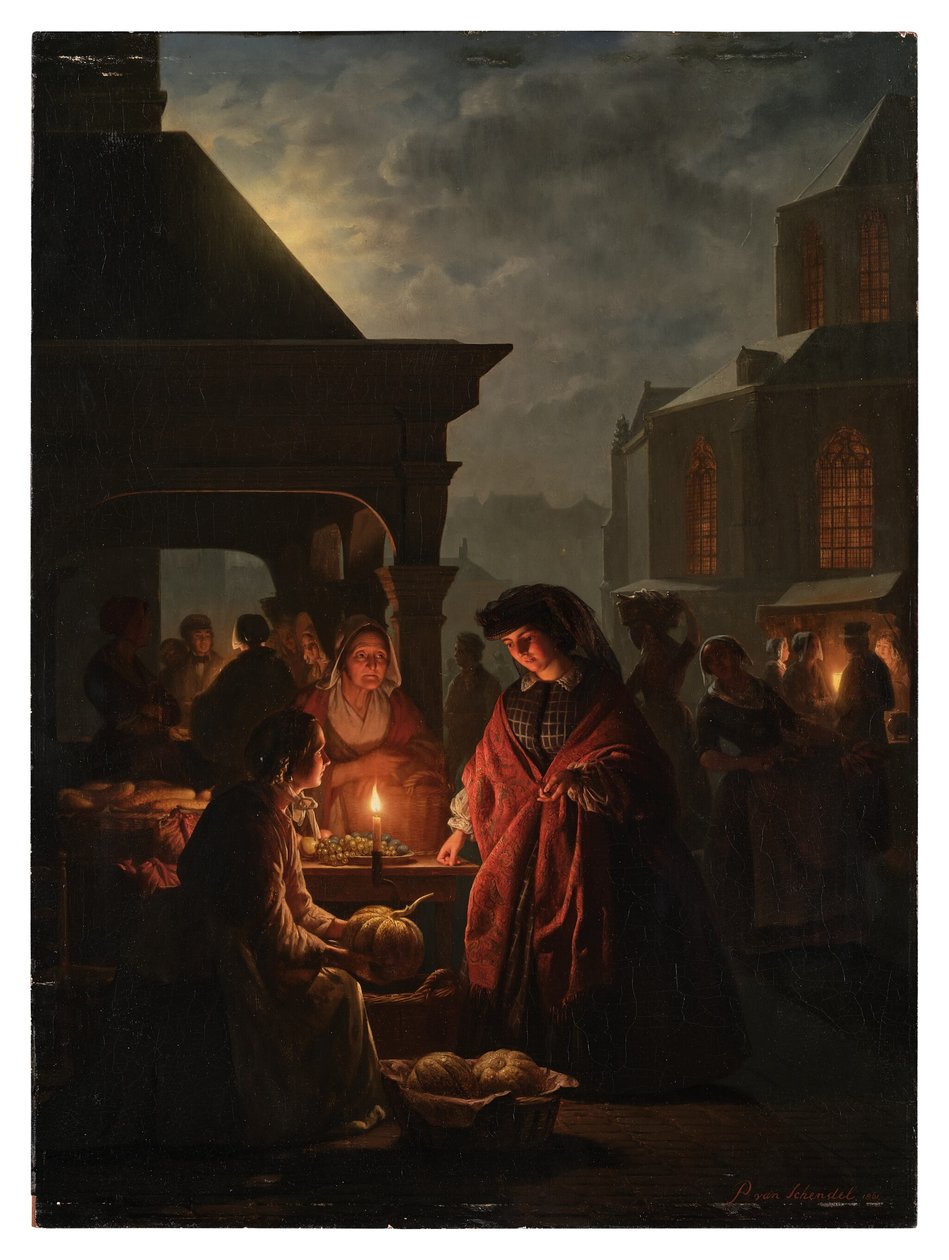 The Groenmarkt in The Hague at Night by Petrus van Schendel