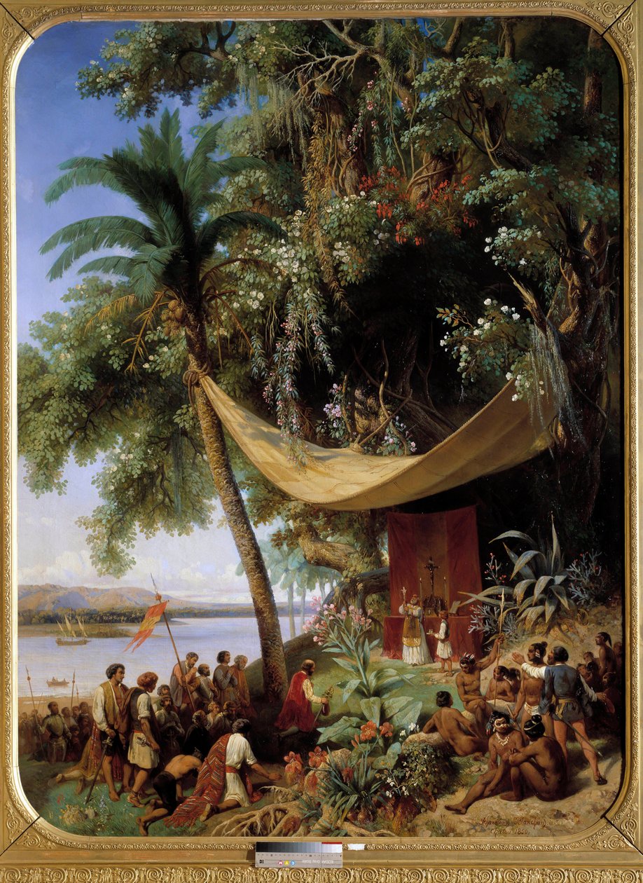 The first mass in America. Mass in Cuba in 1494, second voyage of Columbus to Havana by Pharamond Blanchard