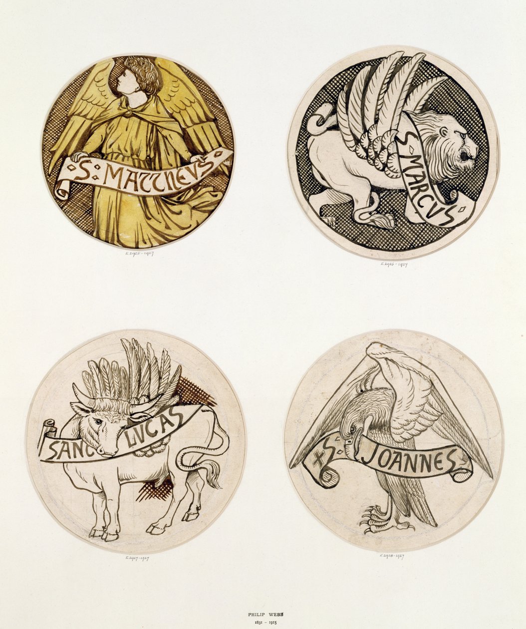 Symbols of the Evangelists, designs for stained glass by Philip Webb