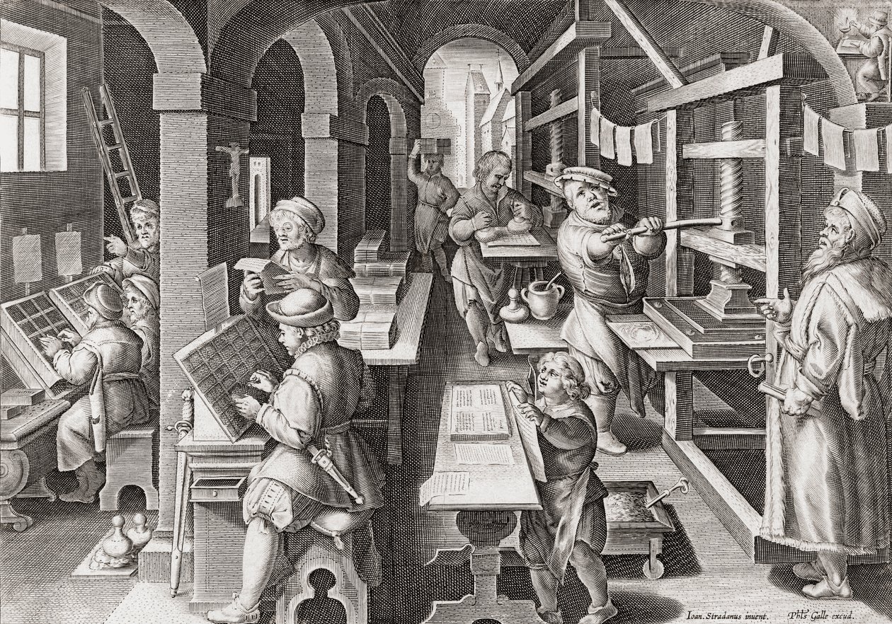 A European printshop circa 1590 by Philip (after) Galle