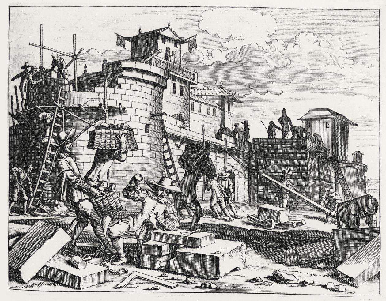Portuguese Prisoners of War Build a Fort Near Kandy (engraving) by Philip Baldaeus
