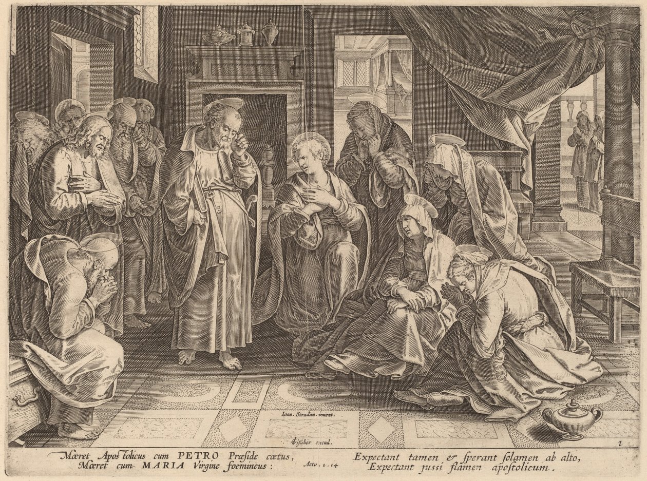 The Meeting of the Apostles and the Women in the Upper Room by Philip Galle after Jan van der Straet
