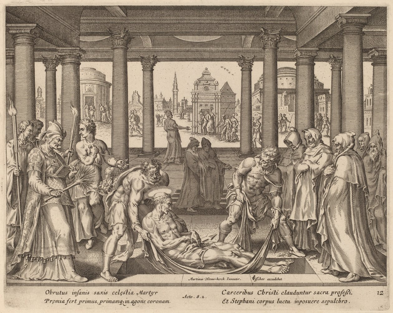 Devout Men Carrying Saint Stephen to His Burial by Philip Galle after Maerten van Heemskerck