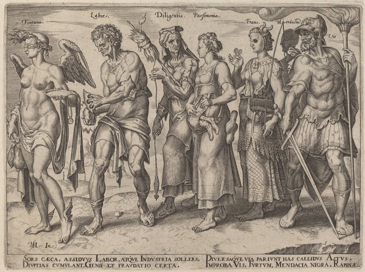Honest and Dishonest Ways of Becoming Rich by Philip Galle, after Maerten van Heemskerck