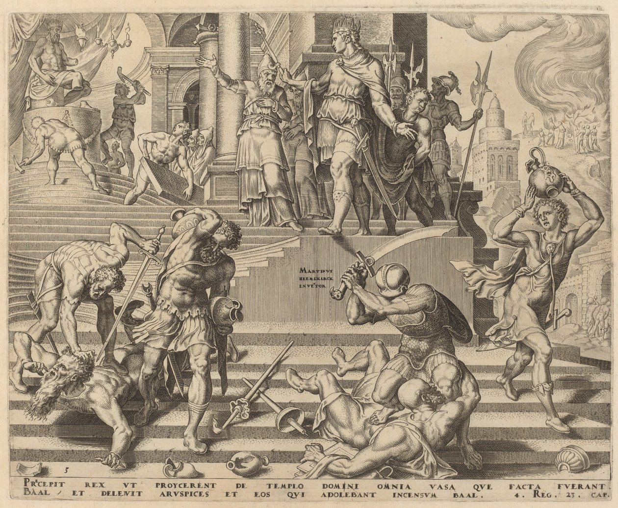 The Destruction of the Temple of Baal and the Slaughter of His Priests by Philip Galle, after Maerten van Heemskerck