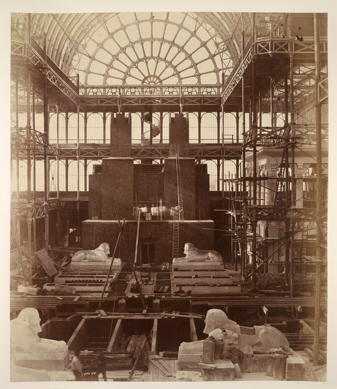 Preparations for the erection of the Colossi of Abu Simbel, Crystal Palace, from 