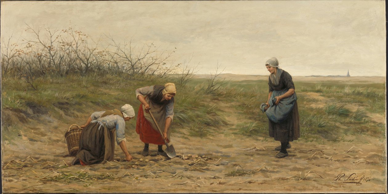 Women from Scheveningen Harvesting Potatoes in a Field by Philip Lodewijk Jacob Frederick Sadee