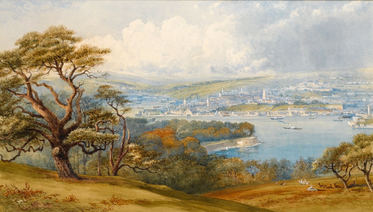 Devonport and Stonebridge from Mount Edgecombe Park by Philip Mitchell
