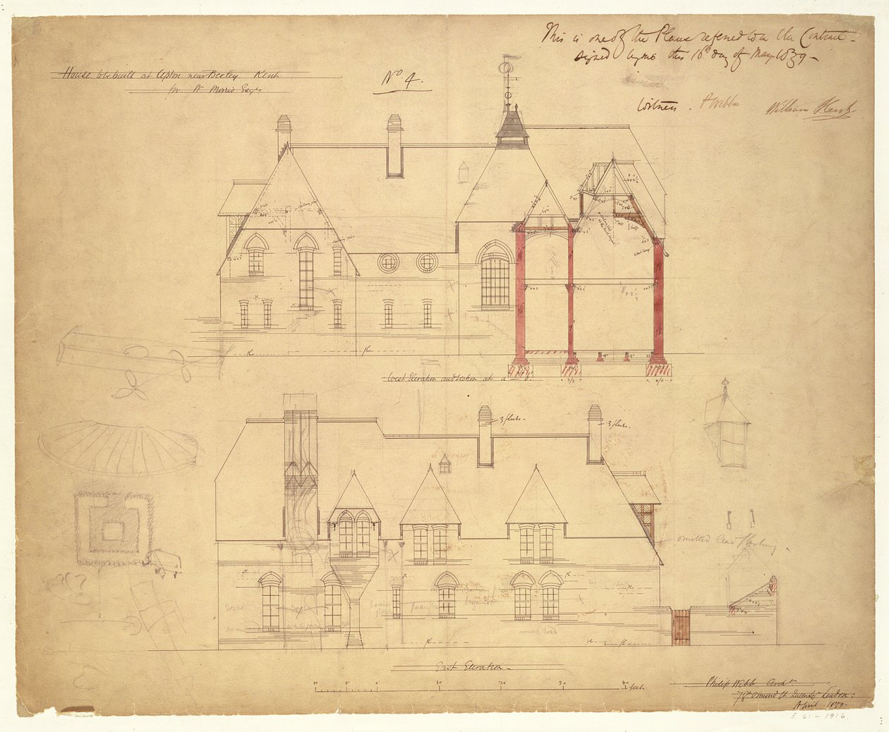 Elevations for The Red House, Bexley Heath by Philip Webb
