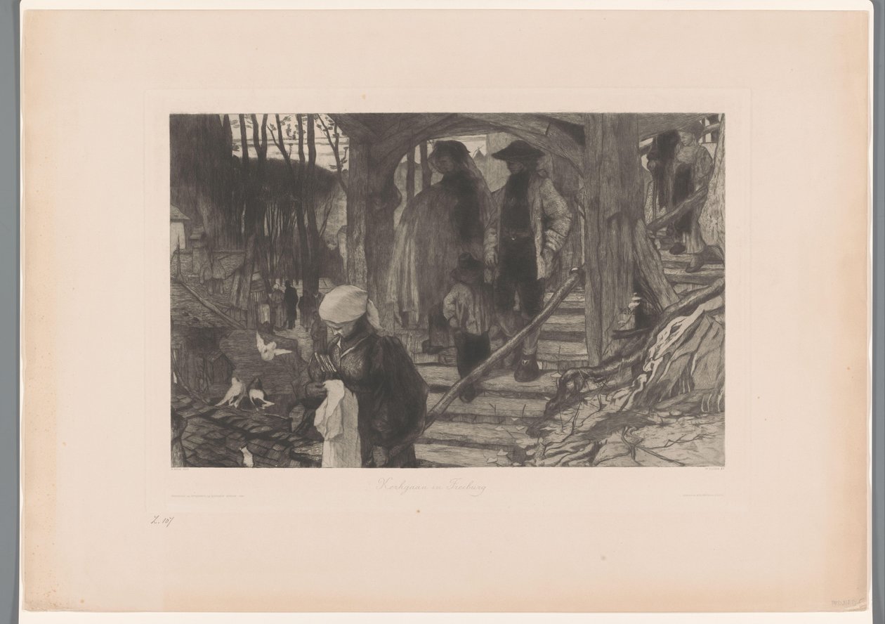 Families Descending a Wooden Staircase by Philip Zilcken