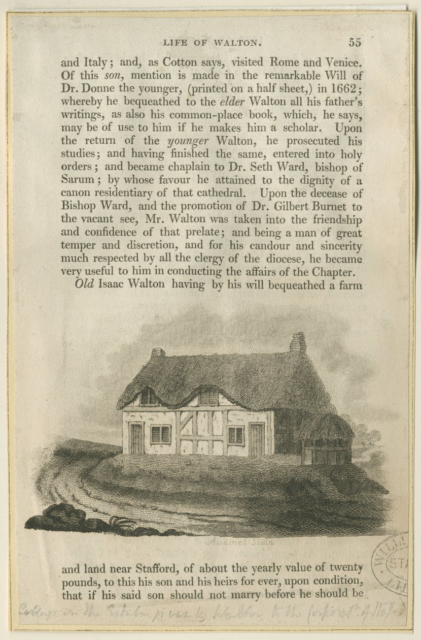 Stafford - Cottage of Isaac Walton: Engraving by Philipp Audinet