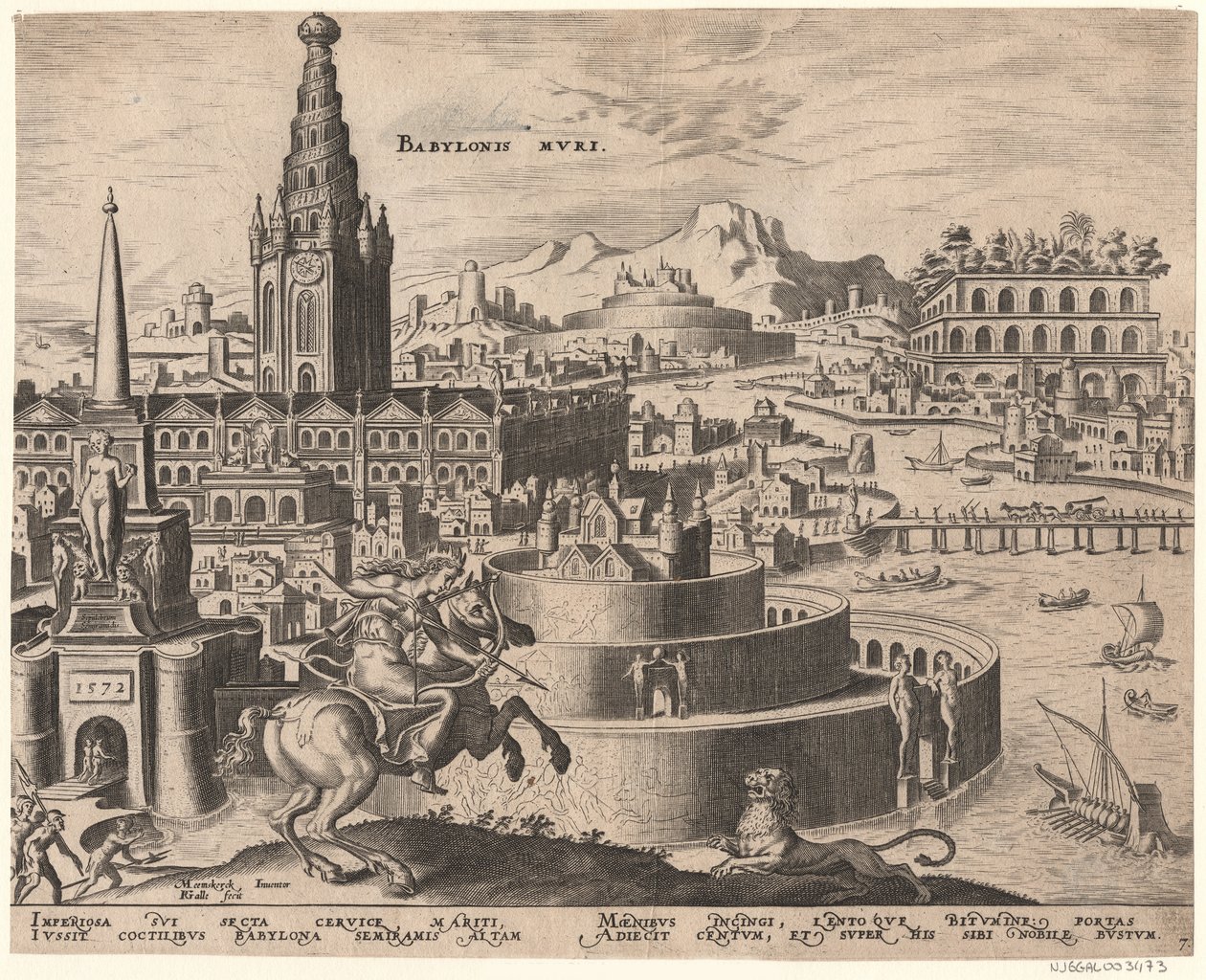 The Walls of Babylon from the series The Eighth Wonders of the World After Maarten van Heemskerck by Philipp Galle