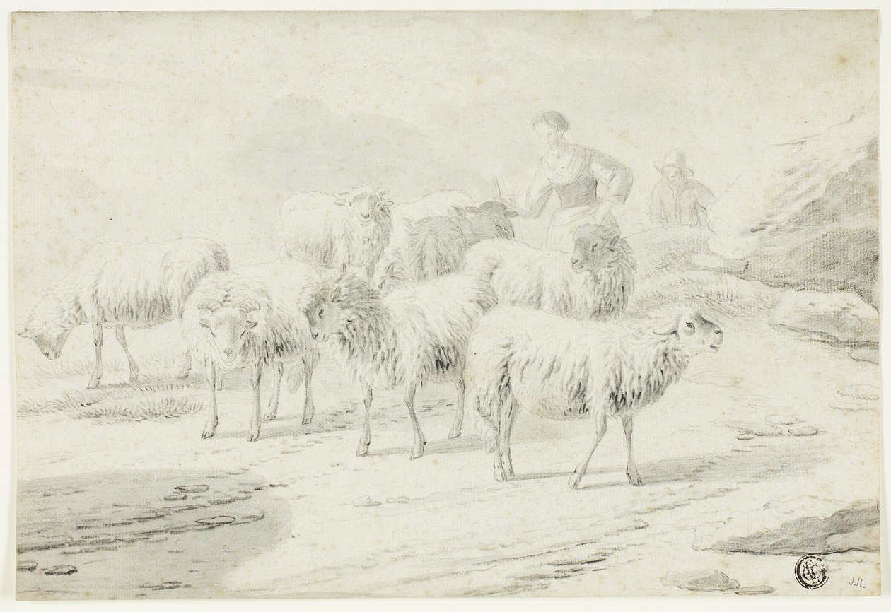 Shepherdess and Sheep by Philipp Peter Roos