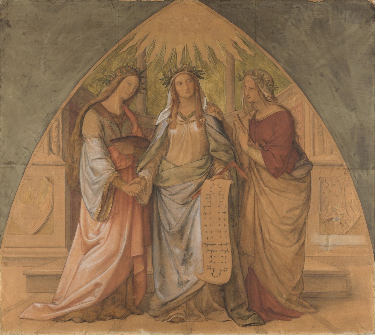 Allegorical Figures of Architecture, Sculpture, and Painting by Philipp Veit
