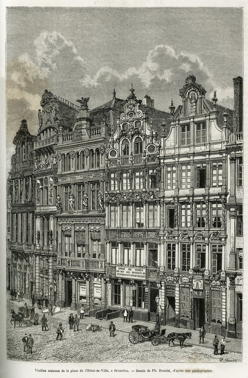 Old Houses in the City Hall Square in Brussels. Engraving by Ph. Benoist, to Illustrate the Story of Belgium by Camille Lemonnier, Published in 