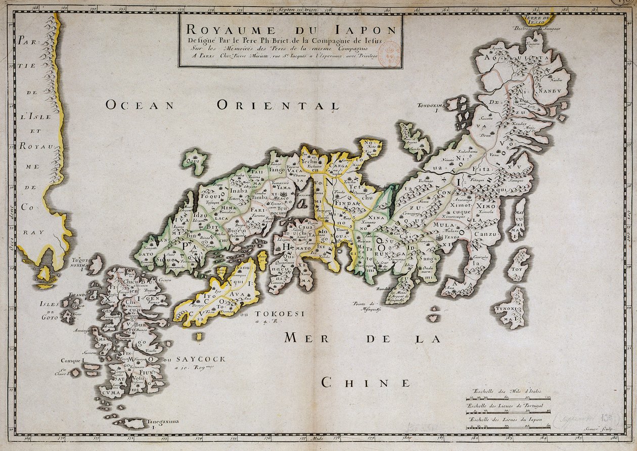 Geographic map of Japan made by Father Philippe Briet by Philippe Briet