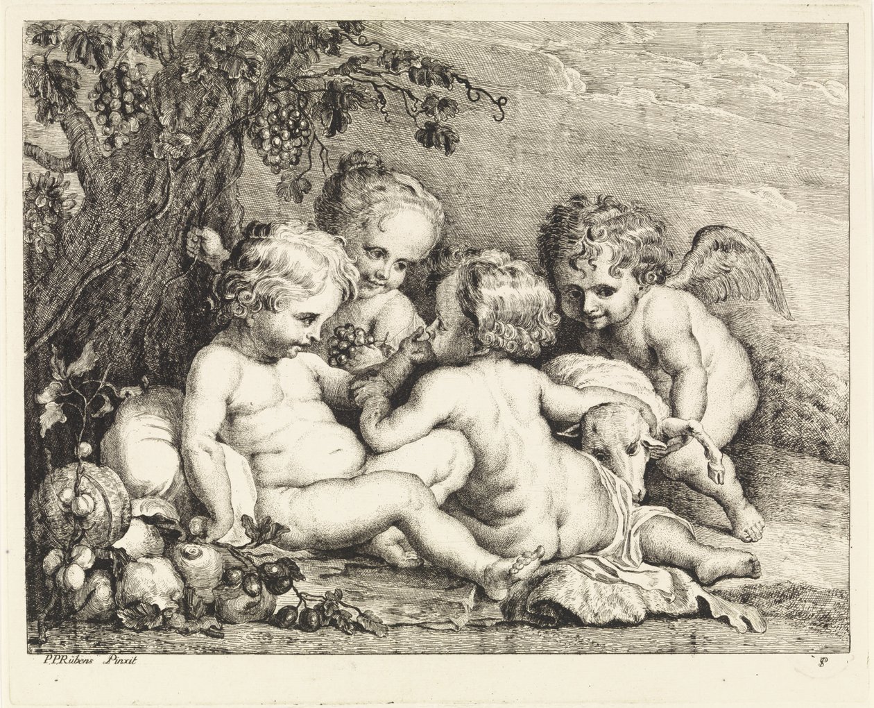 Christ, John the Baptist and Two Putti by Philippe Lambert Joseph Spruyt